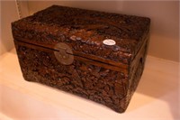 Hand Carved Wooden Box 12" W, 8" D, 7" T