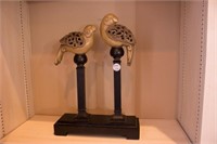 Pair of Hand Carved Doves on Stand 17" Tall