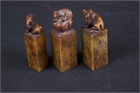 3 Carved Soapstone Oriental Stamps