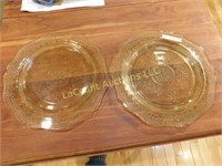 pr yellow depression glass plates, 11"