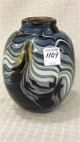 Heavy Art Glass Swirl Design Vase-Signed Wolfe