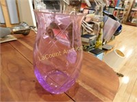 pink/purple art glass, cut glass vase, 6.75"