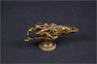 Early Bronze Goats Head Oil Lamp