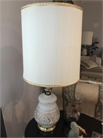 Pair of Frosted Glss Lamps with Gold Accents