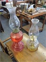 Pair of Oil Lamps, Tallest 18"