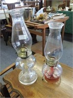 Pair of Oil Lamps, Tallest 16"