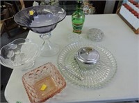 Condiment Tray, Pink Depression Glass, Frogs, etc