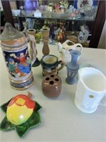 German Beer Stein, Milk Glass Pitcher, etc