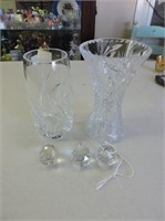 Crystal Vases & 5 Decorative Balls