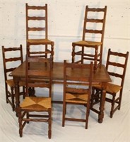 7pc Antique English Oak Table w/ 6 ladderback