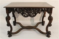 Antique French Carved Table, walnut finish