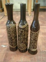 Set of 3 decorative brown bottle