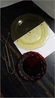 Depression glass plate and red plate