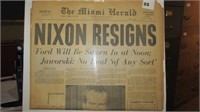 "NIXON RESIGNS"   The Miami Herald August 9, 1974