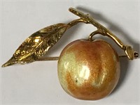 14k Gold Enameled Peach Pin