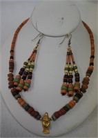 Set Wood Bead Necklace and earrings