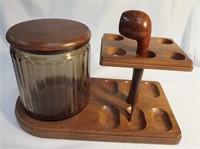 Wood & Glass Tobacco Canister & Pipe Rest