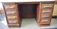 Antique 8 Drawer Oak Desk