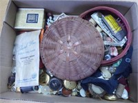 Box w/ vintage buttons & sewing items