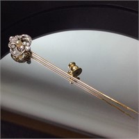 Gold Stick Pin W/diamonds Vintage 1.10dwt