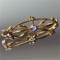 14kt Gold Rectangle Pin W/amethyst Stone 1.0dwt