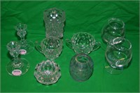 9 ASSORTED CLEAR GLASS & CRYSTAL ITEMS