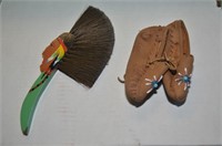 CHILD'S BEADED INDIAN MOCS & CLOTHES BRUSH