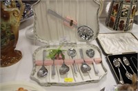 Boxed silver plated  fruit spoons & serving spoon