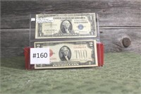 1935-F Silver Certificate & 1928-G $2. Red Seal
