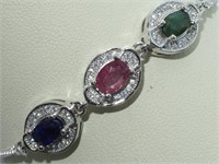 Sterling ruby/sapphire/emerald/CZ bracelet