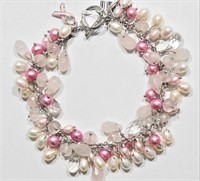 Sterling freshwater pearl/quartz bracelet