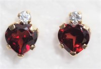 10k Garnet CZ heart shaped earrings