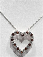 Sterling natural garnet heart shaped pendant necke