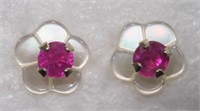 10k ruby with mother of pearl earrings