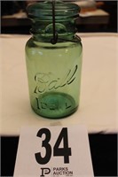 GREEN GLASS SNAP TOP BALL JAR