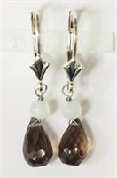 Sterling smokey quartz drop earring