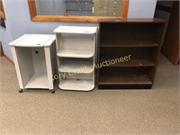 Cart on casters and (2) book shelves