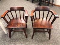 Matching pair of wood captain chairs