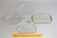 Lot of 4 Serving Pieces, 2 Divided, a Rectangular