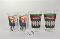 2 1984 KY Derby Glasses & 2 Coca-A-Cola Glasses