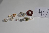 10 Rings - ring with 3 Stones is  marked Cameo,