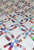 Hand Stitched Wedding Ring Quilt 80" X 92" - a