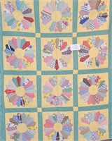 Vintage Hand Stitched Quilt - Dresden's Plate 60"