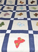 Hand Stitched Quilt W/Butterfly 106" X 74"