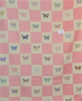 Vintage Hand Stitched Quilt - Butterfly's 69" X