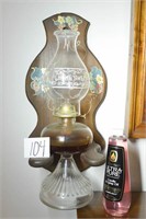 Vintage Kerosene Oil Lamp w/Wooded Wall Hanging