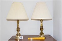 Matching Pair of Brass Lamps with Shades