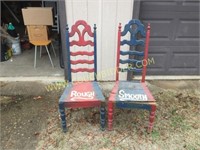 2 painted tall back wood chairs
