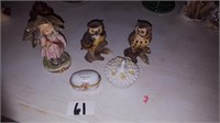 2 Owl Figurines & Girl w/ Umbrella