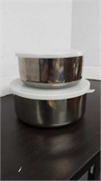 2 stainless storage containers with lids